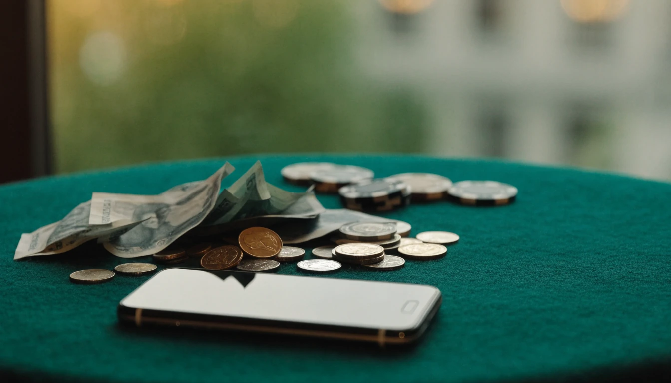 Liten hög med svenska kronor och casinomarker på grönt bord