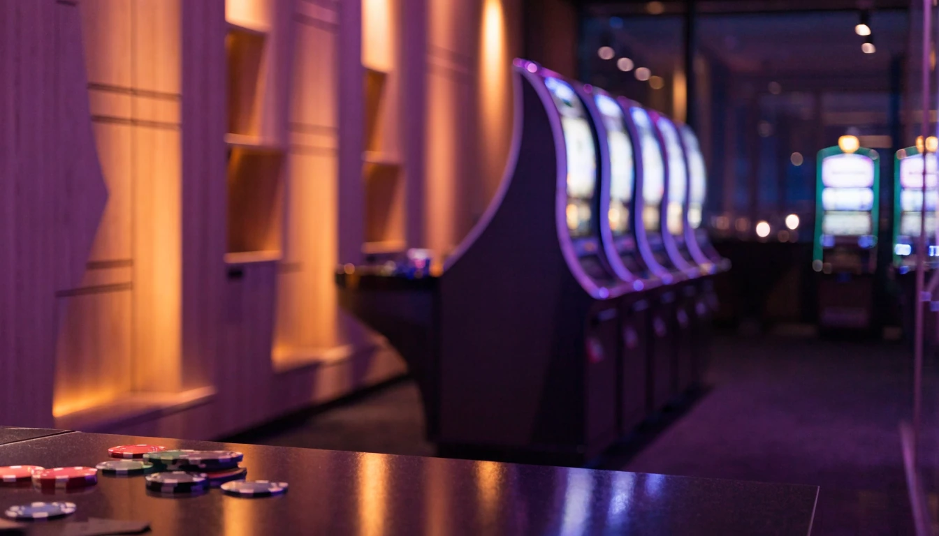 Modern svenskt casinorum med spelautomater och stämning av 2026