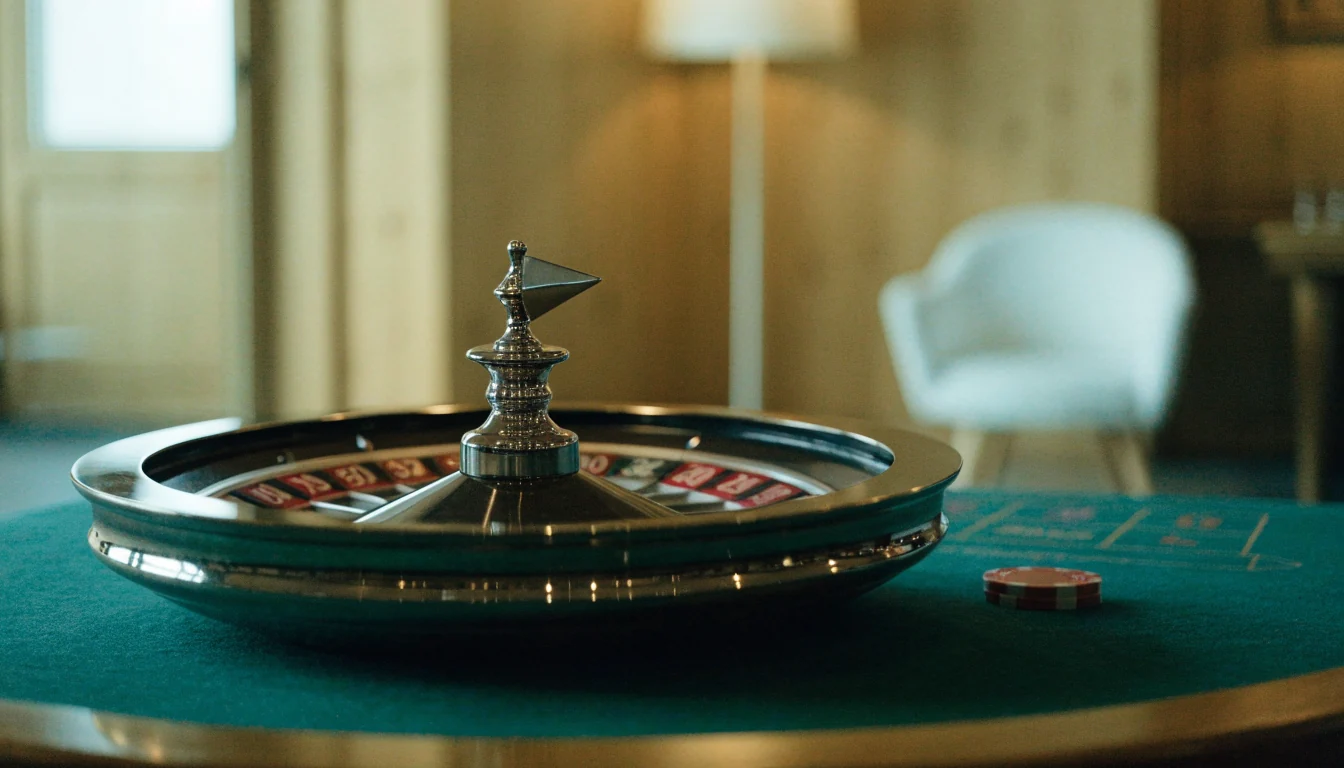 Elegant roulettehjul på grönt bord i en svensk casinolounge