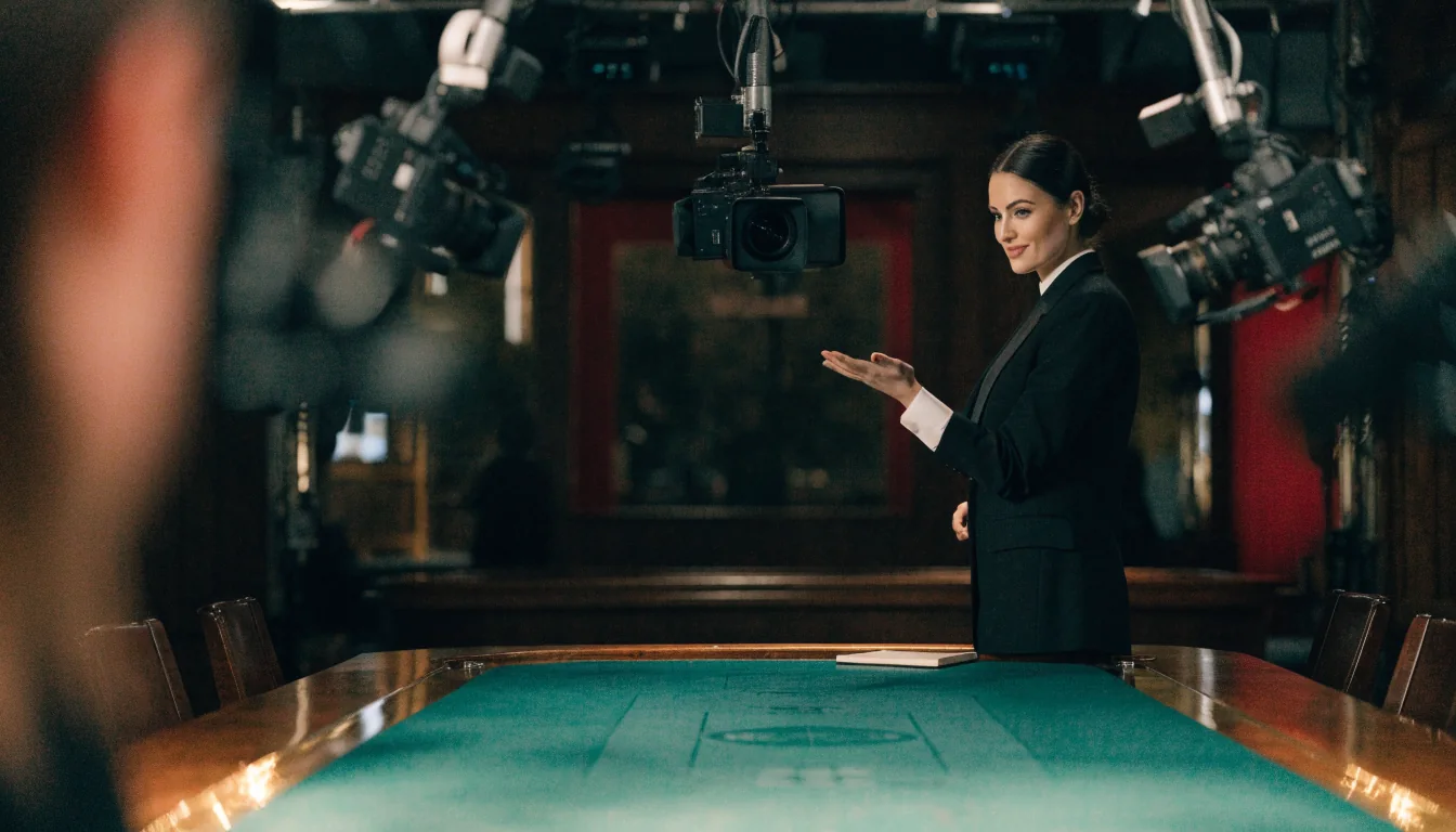 Live dealer i en casinostudio bredvid en smartphone