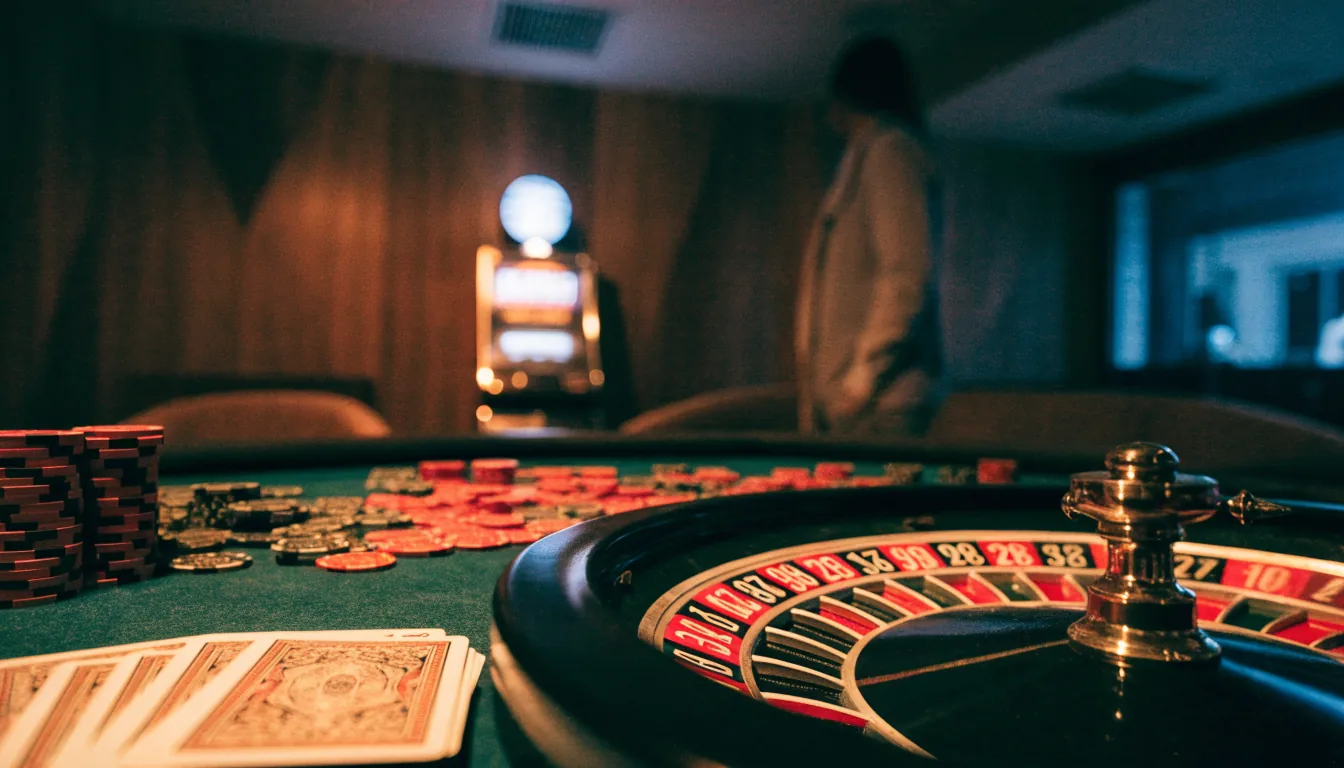Svenskt nätcasino med roulette, marker och spelkort