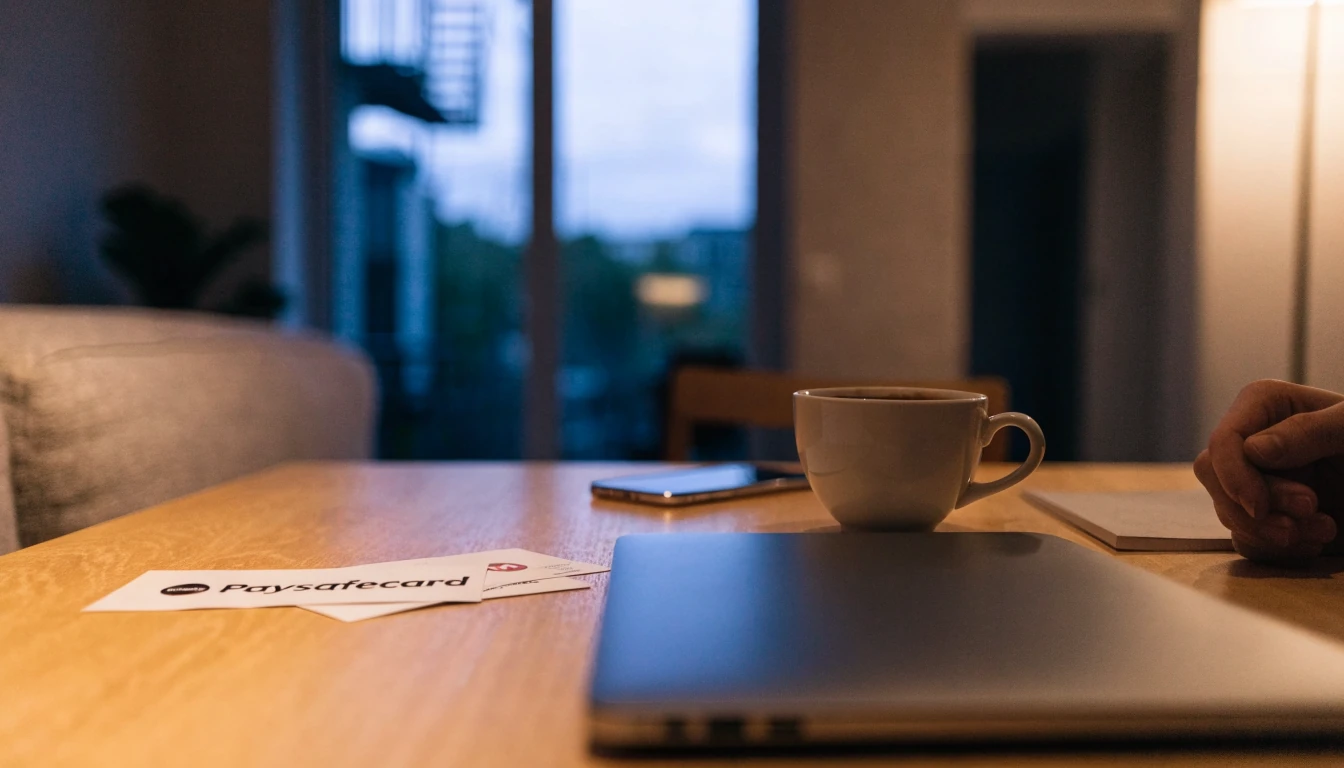 Paysafecard-kupong vid ett bord i modernt skandinaviskt hem