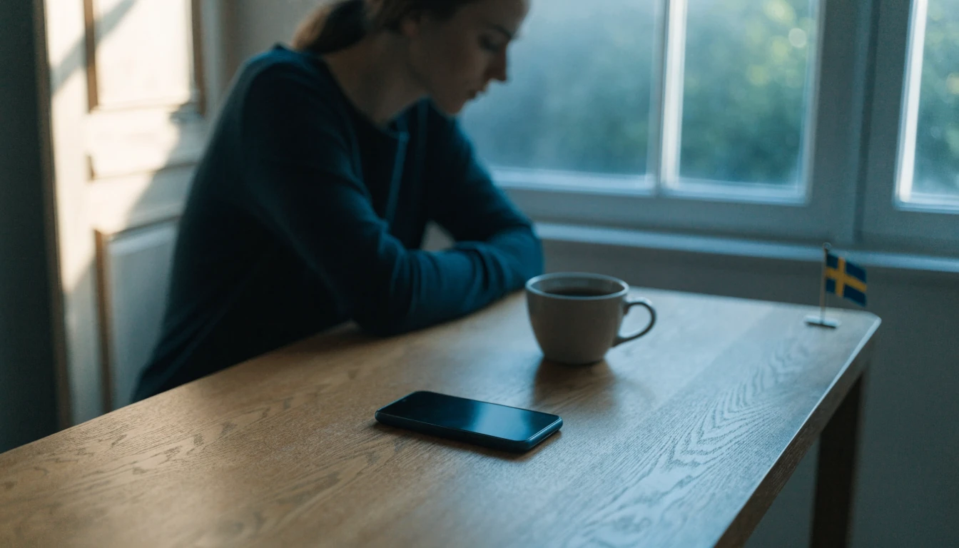 Minimalistisk svensk skrivbordsscen med smartphone och BankID-tema